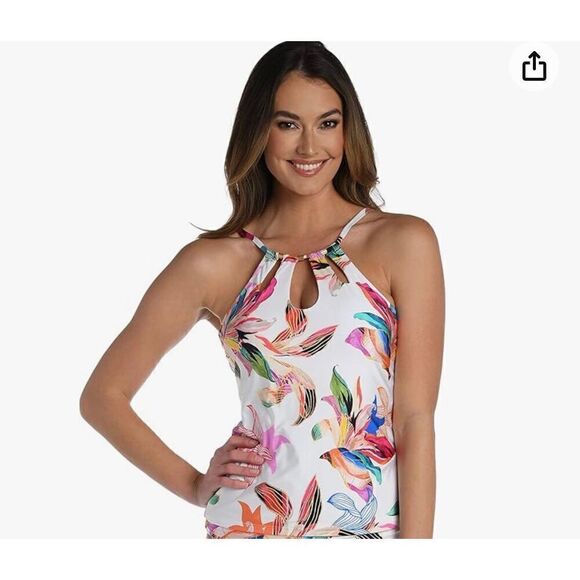La Blanca Women’s High Neck Keyhole Tankini Swimsuit Top - Picture 1 of 6